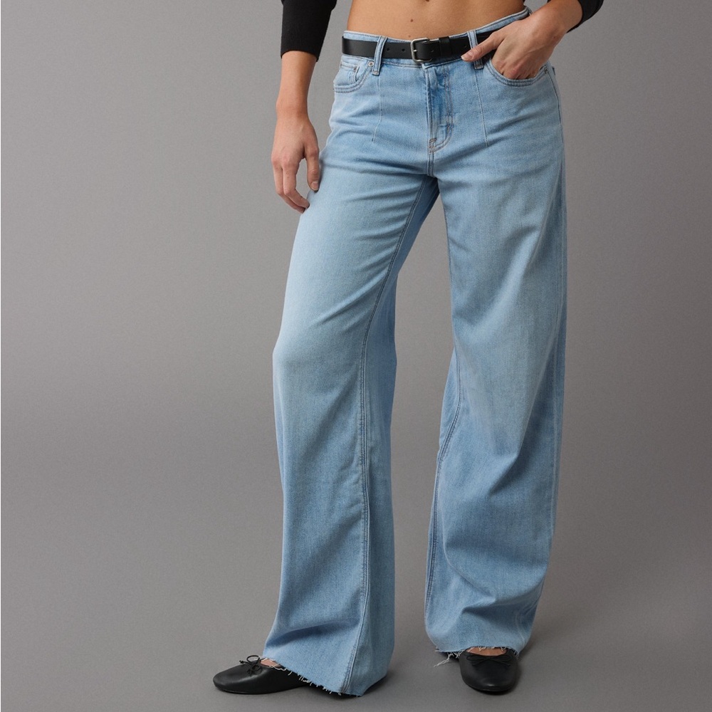 AE Dreamy Drape Stretch Low-Rise Baggy Wide-Leg Jean size 2 Regular